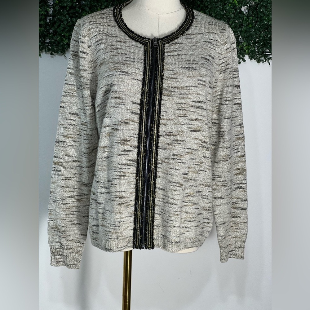 Charter Club Ivory Gold Old Money Wool Blend Cardigan Blazer Size L Petite